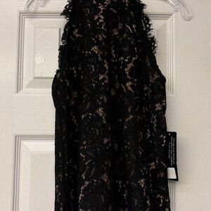 NWT Olivia Gray Top Women’s X-small Black Lace  Overlay high neck. Cocktail.